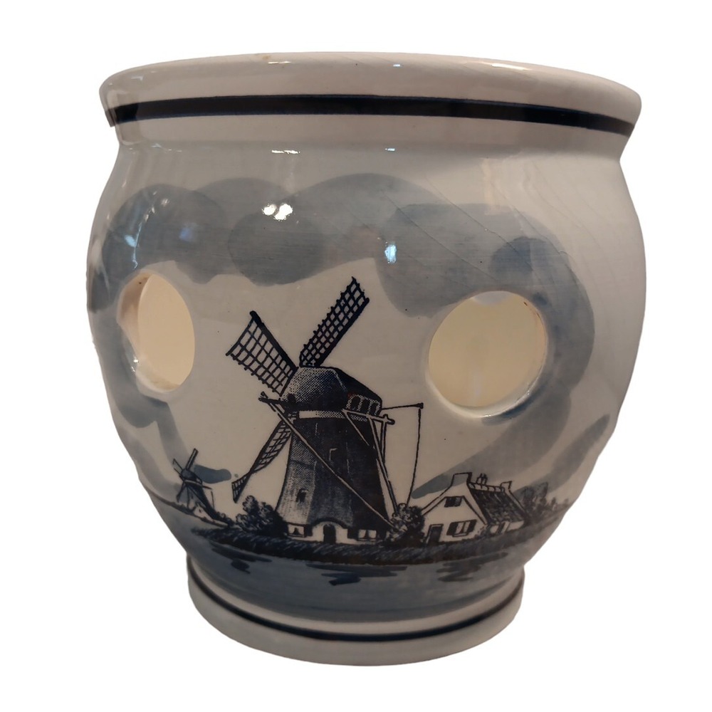 Delft Blauw Vintage  Handpainted Holland  Candle Holder Decorative Pot READ